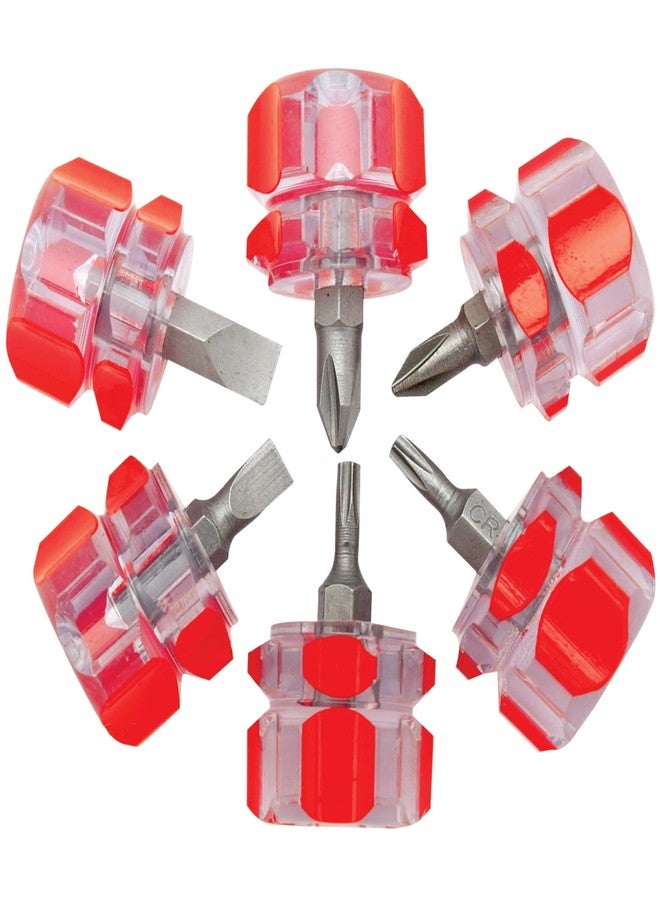 Performance Tool 1420 Chrome Vanadium Stubby Screwdriver Set with Magnetic Tips and Clear Plastic Handles - 6 Piece Precision Tool Kit for DIY and Professional Use - Image 1