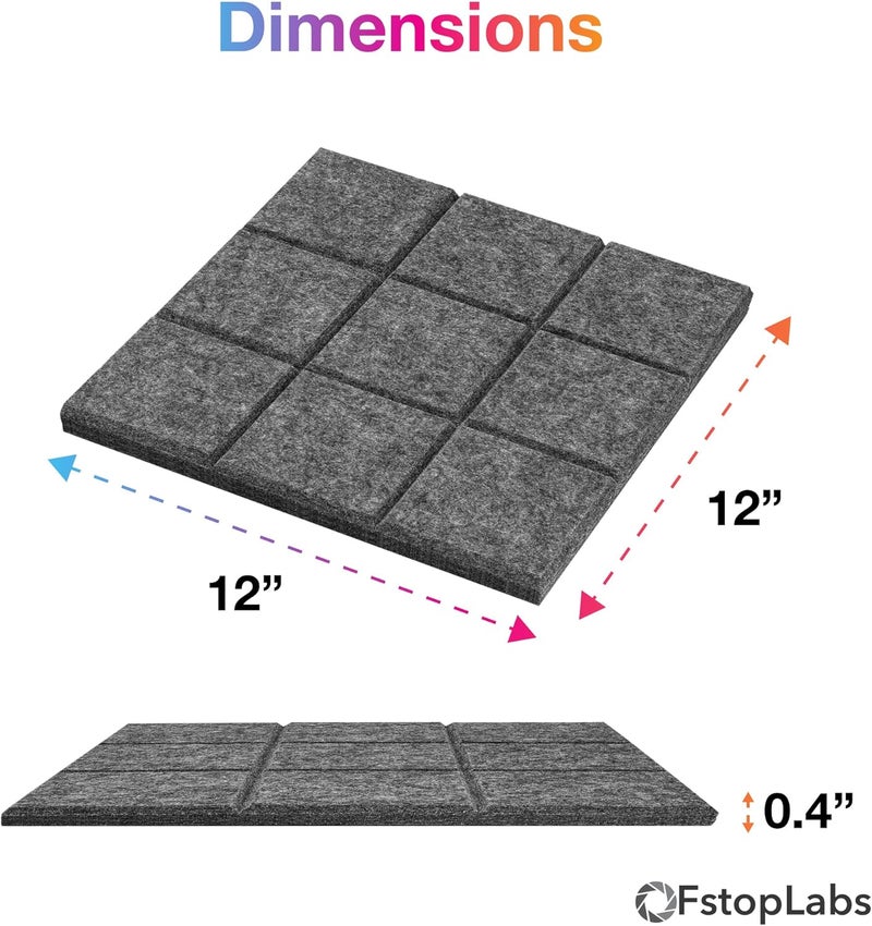 Fstop Labs Acoustic Foam Panels 0.4" X 12" X 12" Acoustic Panels Sound Panels Soundproofing Insulation Bevled Edge Tiles, Acoustic Treatment Used in Home & Offices, 9 Blocks Square - Image 4
