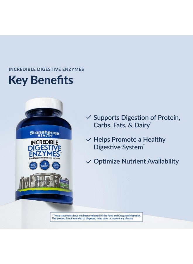 Stonehenge Health Stonehenge Health Incredible Digestive Enzymes - 18 Plant-Based Enzymes - Lipase, Lactase, Protease, Amylase, Bromelain for Gas, Bloating, Fatigue (1) - Image 2