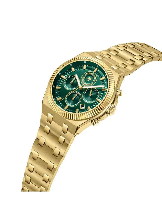 Palm Angels Imperium Green Dial Gold Stainless Steel Bracelet Dual Time Watch for Men, 43mm
