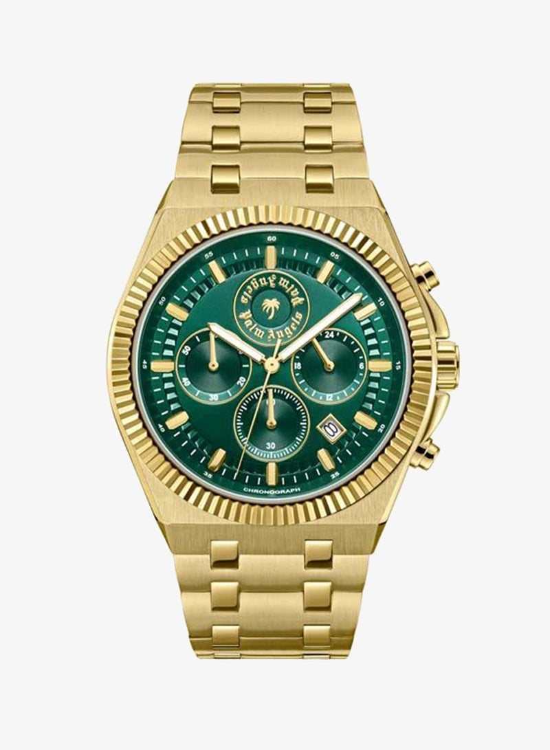 Palm Angels Imperium Green Dial Gold Stainless Steel Bracelet Dual Time Watch for Men, 43mm - Image 1