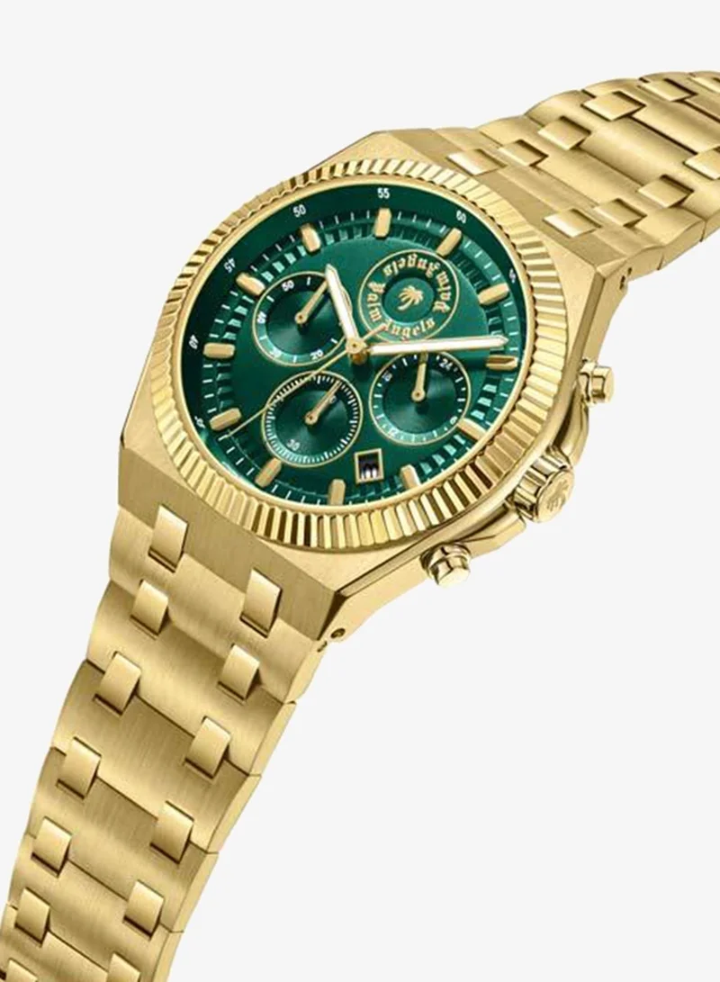 Palm Angels Imperium Green Dial Gold Stainless Steel Bracelet Dual Time Watch for Men, 43mm