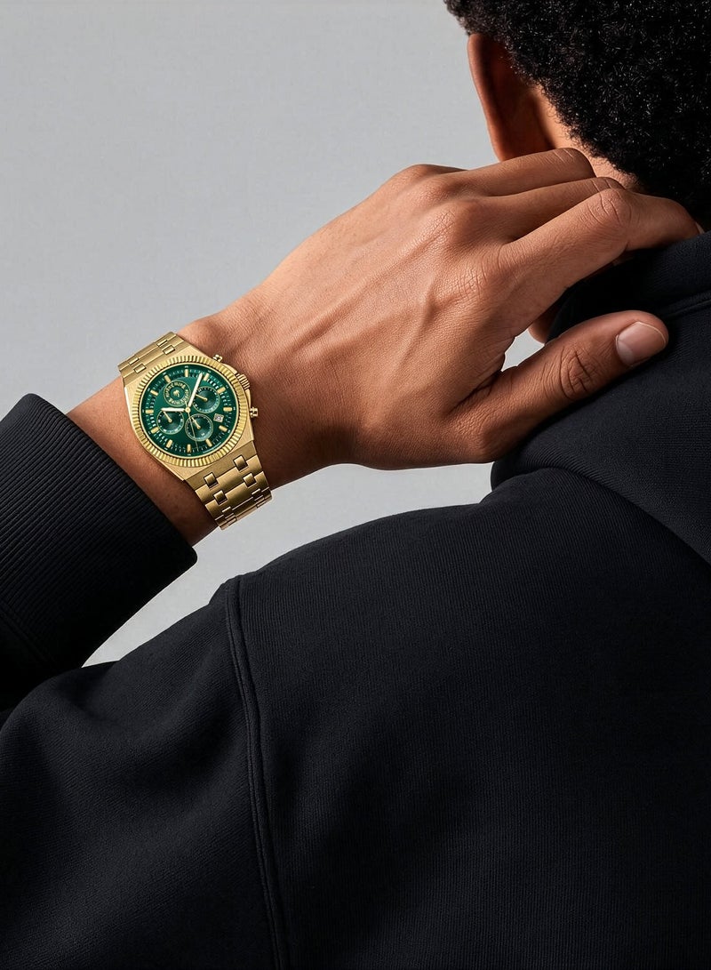 Palm Angels Imperium Green Dial Gold Stainless Steel Bracelet Dual Time Watch for Men, 43mm - Image 4