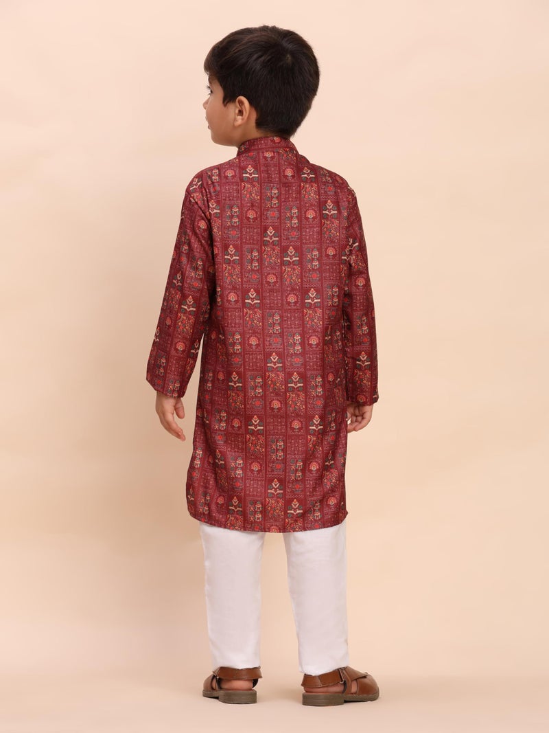 Pro-Ethic Style Developer Boys Heavy Cotton Printed Kurta and Pajama Set For Kid's Ethnic Wear (S-280), 3-4 years, Maroon - Image 4