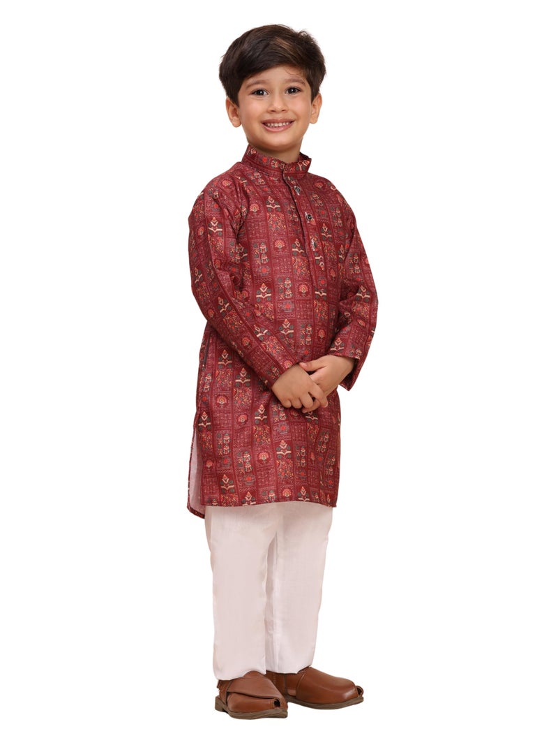 Pro-Ethic Style Developer Boys Heavy Cotton Printed Kurta and Pajama Set For Kid's Ethnic Wear (S-280), 3-4 years, Maroon - Image 1