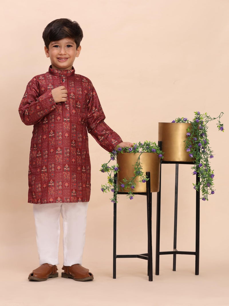 Pro-Ethic Style Developer Boys Heavy Cotton Printed Kurta and Pajama Set For Kid's Ethnic Wear (S-280), 3-4 years, Maroon - Image 2