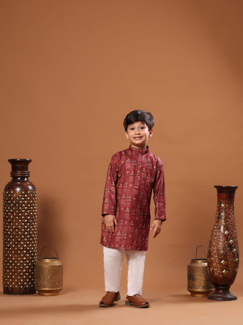 Pro-Ethic Style Developer Boys Heavy Cotton Printed Kurta and Pajama Set For Kid's Ethnic Wear (S-280), 3-4 years, Maroon - Image 3