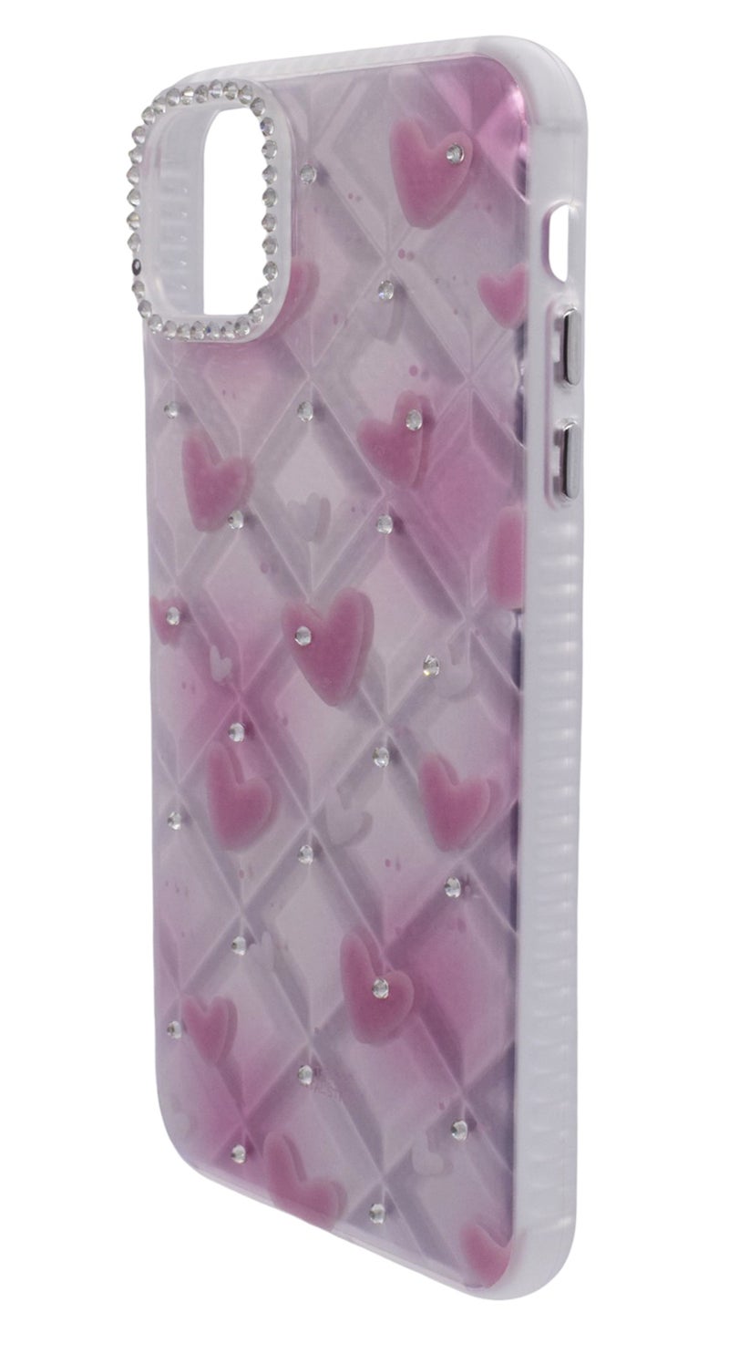 CFS TPU Heart Printed Back Cover Case with Rhinestone Camera Border For iPhone 11 Pro Max - Pink Transparent - Image 3