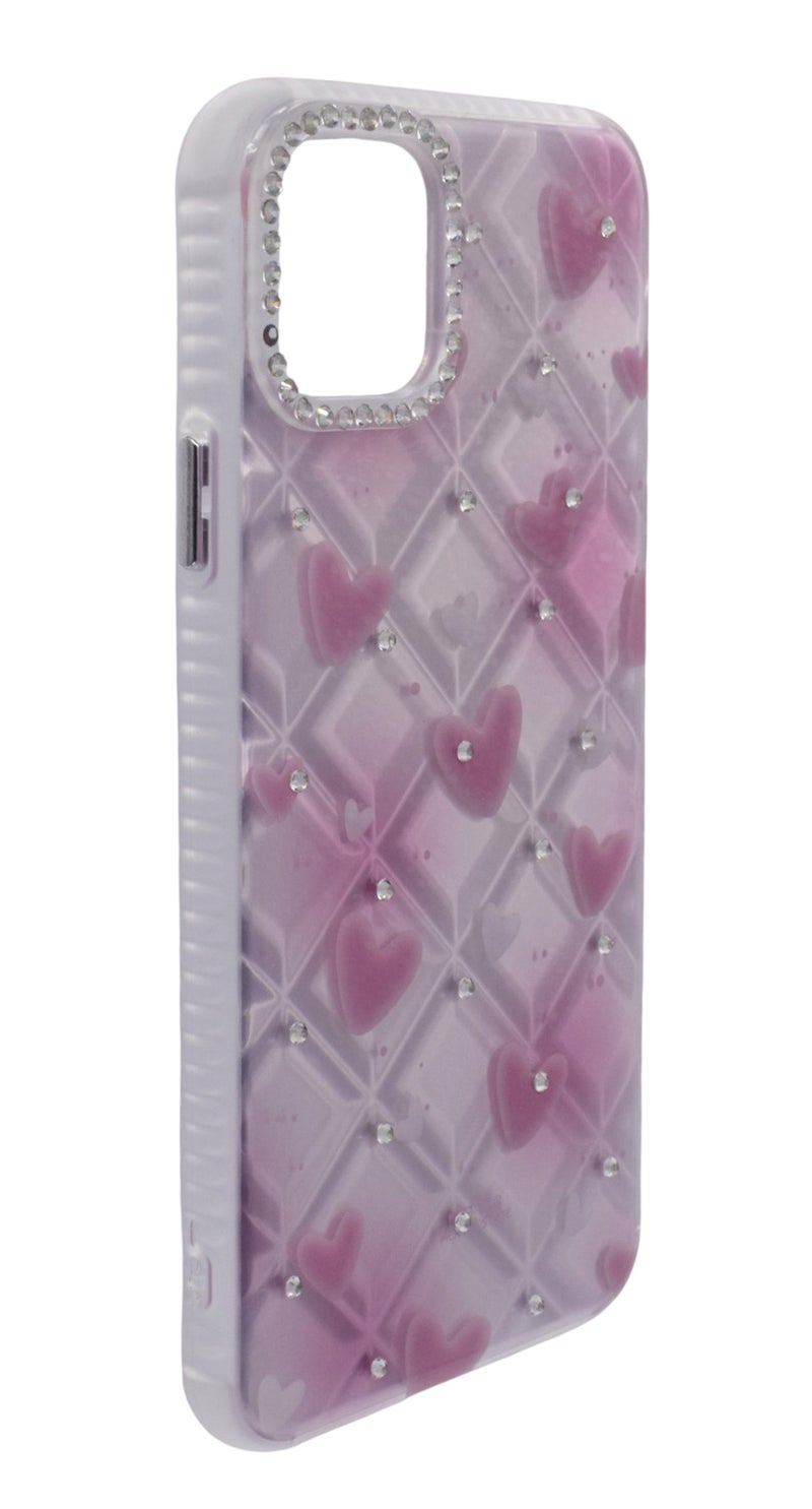CFS TPU Heart Printed Back Cover Case with Rhinestone Camera Border For iPhone 11 Pro Max - Pink Transparent - Image 2