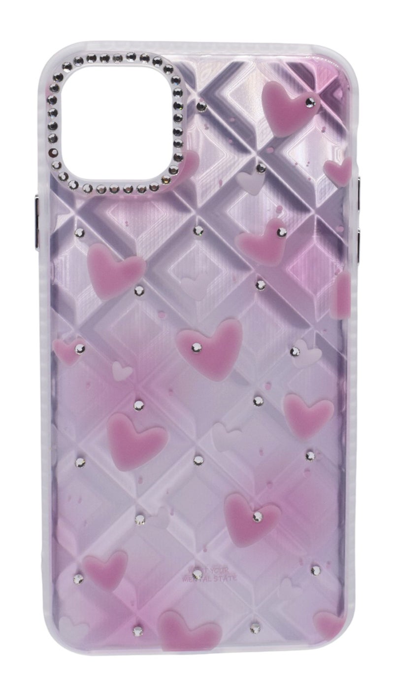 CFS TPU Heart Printed Back Cover Case with Rhinestone Camera Border For iPhone 11 Pro Max - Pink Transparent - Image 1