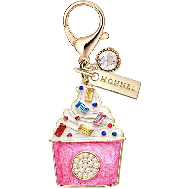 Monnel MC433 Crystal Ice-cream Sundae Lobster Clasp Charm for Women Girls with Velvet Bag (Pink,1 Piece) - Image 1