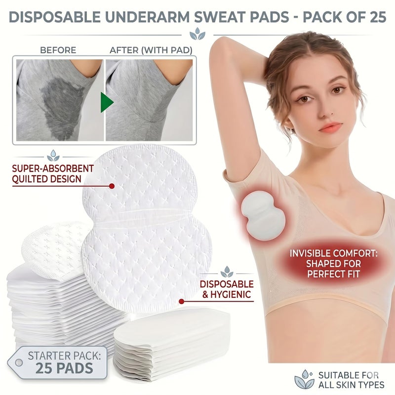 Mysouq store | Disposable Armpit Sweat Absorbing Pads, Unisex, Ultra Thin, Breathable, Leak Proof, 25 Pcs
