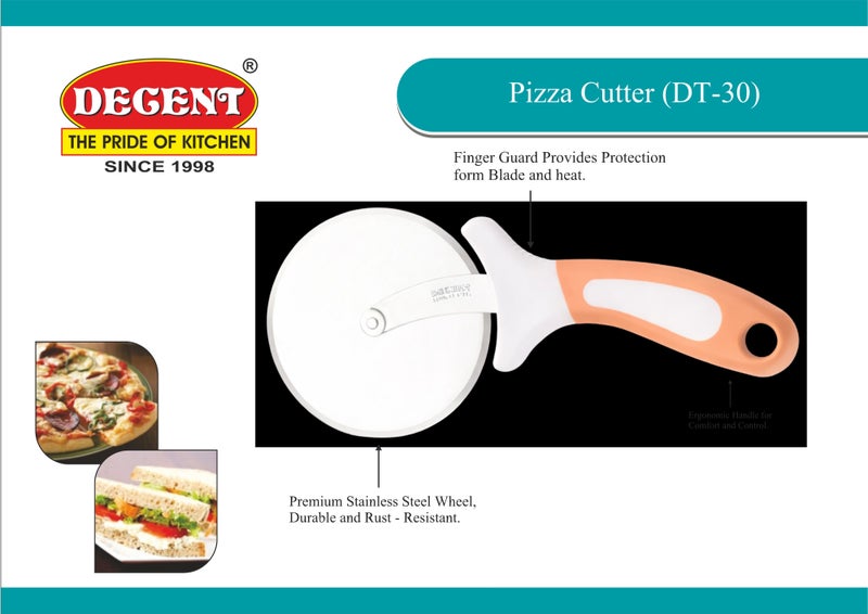 ديسينت ديسنت ستينلس ستيل بيتزا كَتَر | فور إنش (10.16 سم) ويل | 23.36 سم لينث | فينغر غارد آند إيرغونومِك هاندل | شارب كَتَرْز، بيتزا ويل، بيتزا سلايسر – نون سليب هاندل – ديشواشر سيف - Image 4