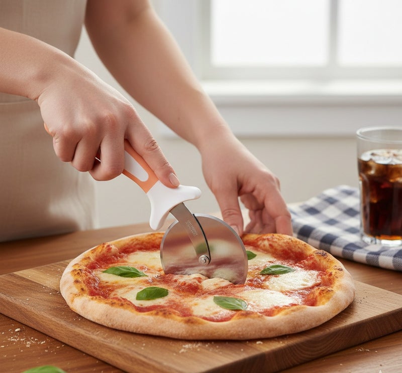 ديسينت ديسنت ستينلس ستيل بيتزا كَتَر | فور إنش (10.16 سم) ويل | 23.36 سم لينث | فينغر غارد آند إيرغونومِك هاندل | شارب كَتَرْز، بيتزا ويل، بيتزا سلايسر – نون سليب هاندل – ديشواشر سيف - Image 5