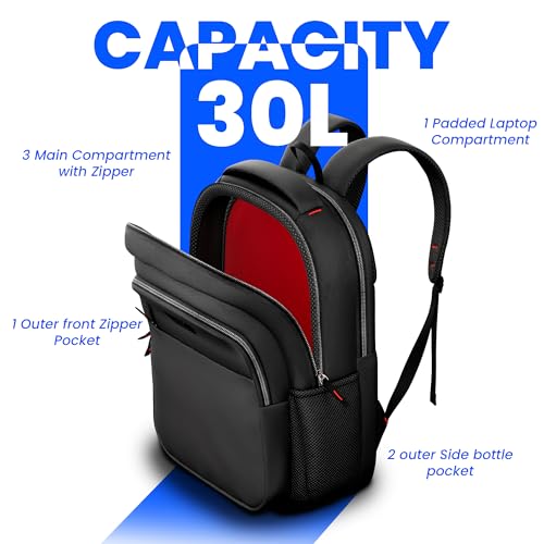 REDHORNS School Backpack with 15.6inch Laptop Holder and waterproof material For Men and Women â€“ College, Office, Business, School Bag - Black - Image 2