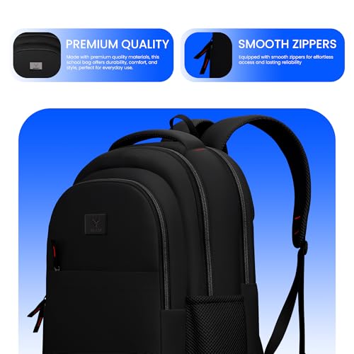 REDHORNS School Backpack with 15.6inch Laptop Holder and waterproof material For Men and Women â€“ College, Office, Business, School Bag - Black - Image 3