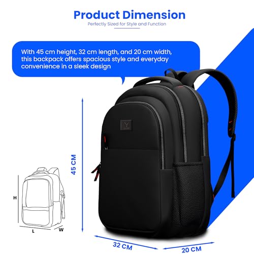 REDHORNS School Backpack with 15.6inch Laptop Holder and waterproof material For Men and Women â€“ College, Office, Business, School Bag - Black - Image 4