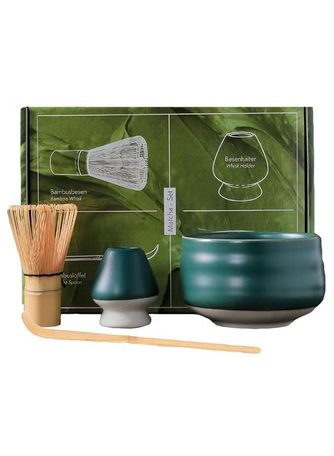 BOUND MOAT 4 Piece Matcha Tea Set Traditional Matcha Whisk Set with Ceramic Bowl, Scoop, Prong Bamboo Matcha Whisk and Holder Perfect Tea Set Matcha Kit (Dark Blue) - Image 1
