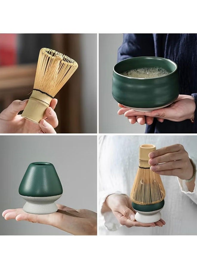 BOUND MOAT 4 Piece Matcha Tea Set Traditional Matcha Whisk Set with Ceramic Bowl, Scoop, Prong Bamboo Matcha Whisk and Holder Perfect Tea Set Matcha Kit (Dark Blue) - Image 2