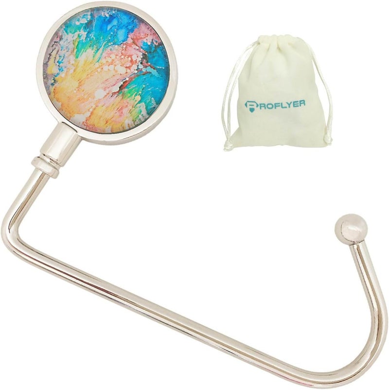 ROFLYER Purse Hook Hanger for Table Bar Handbag Hanger Safer Cleaner Bag Table Hanger with Velvet Pouch (Painting)