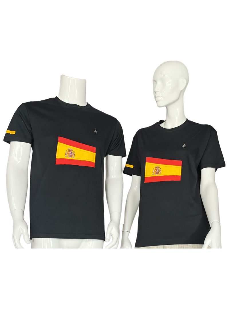 Sana'a Kayum Black Basic T- Shirts with Spain Football Team Flag Applique - Image 1