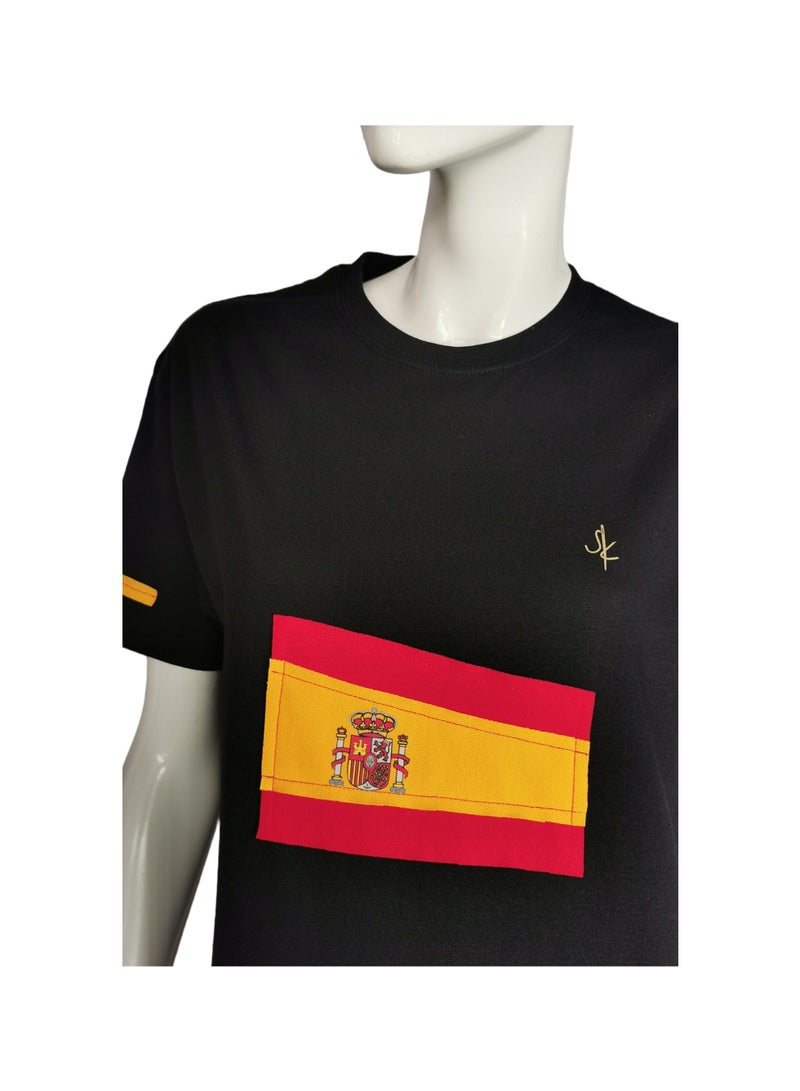 Sana'a Kayum Black Basic T- Shirts with Spain Football Team Flag Applique - Image 3