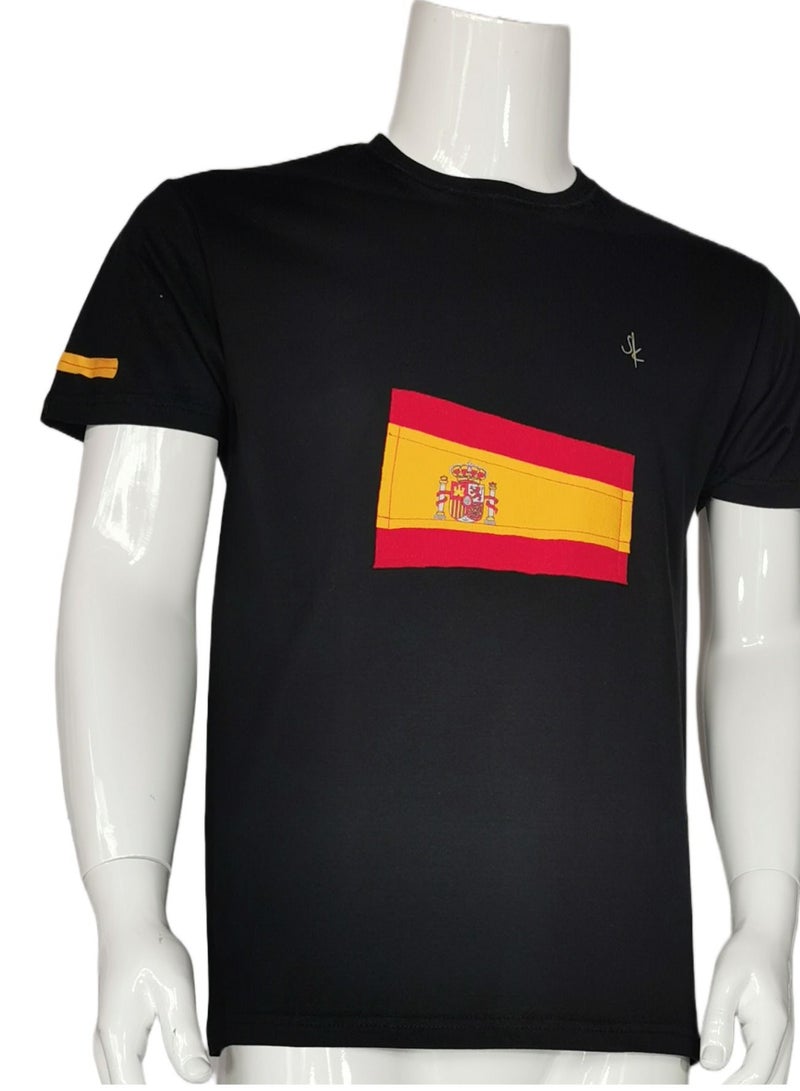 Sana'a Kayum Black Basic T- Shirts with Spain Football Team Flag Applique - Image 2