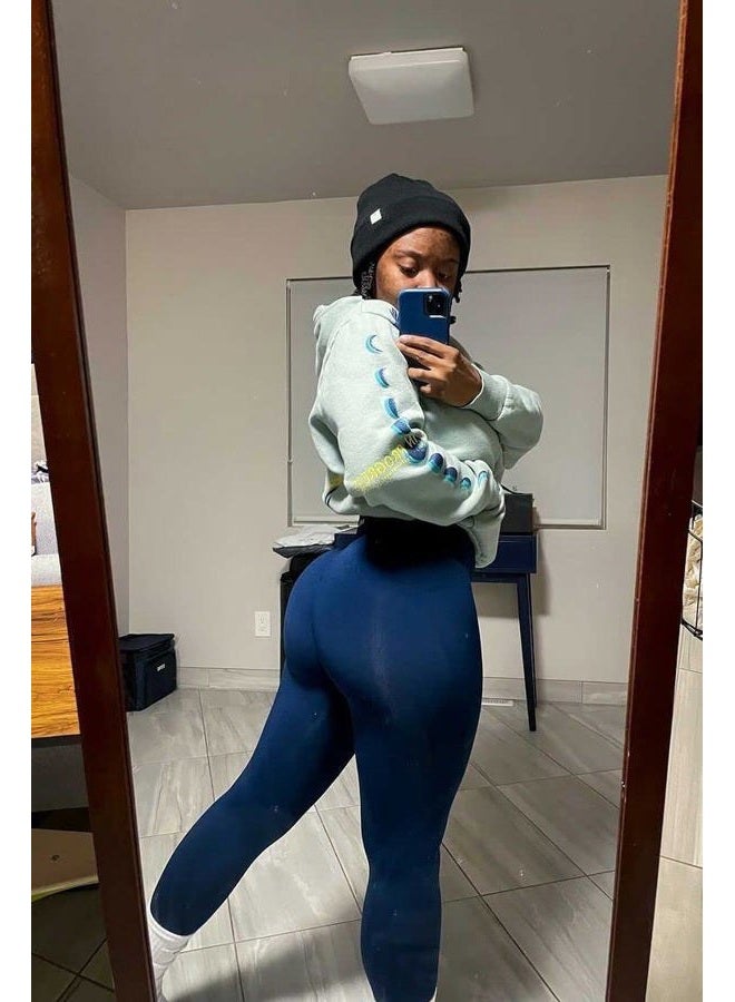 AUROLA Workout Leggings for Women Seamless Scrunch Tights Tummy Control Gym Fitness Girl Sport Active Yoga Pants, Tuxedo Blue, M - Image 3