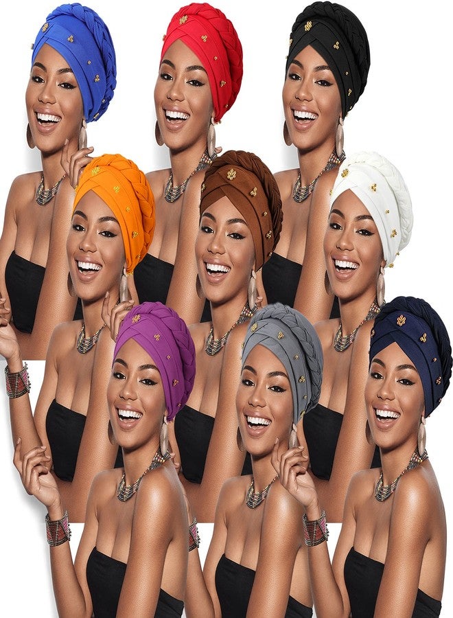 SATINIOR 9 Pcs Turbans for Women Braid Headscarf Hair Wrap Pre Tied Twisted Turbans Beanie Beaded Knotted Headband for Women - Image 1