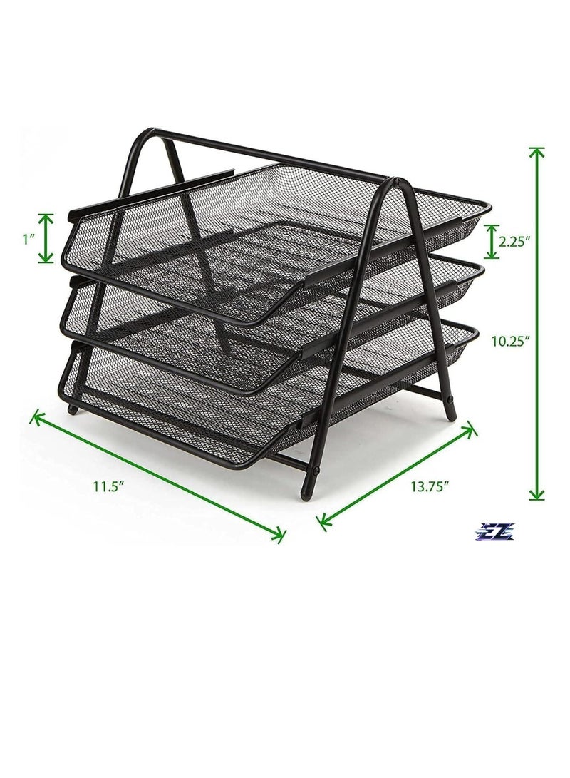 ELTRAZONE 3-Tier Metal Mesh File Organizer – Desk Tray for A4 Papers, Letters & Folders, Desktop Storage Solution for Office & Home Use, Durable & Stylish, Ideal for Organizing Workspace - Image 2