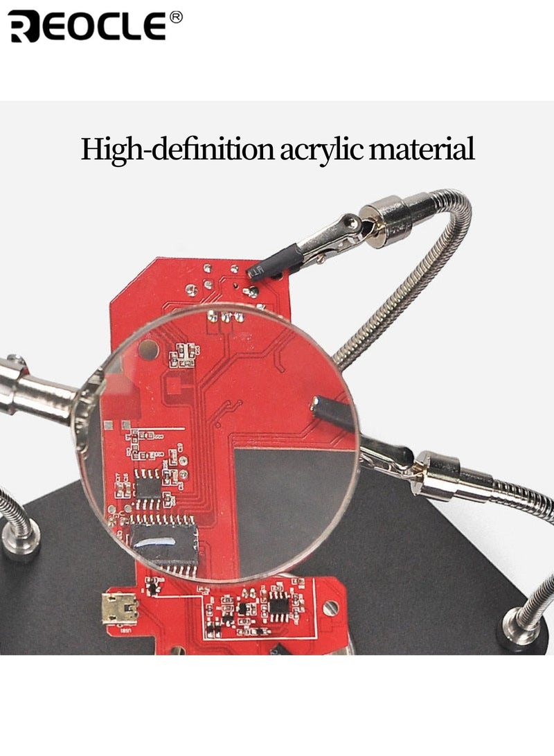 REOCLE Soldering Station Helping Hands with Magnifying Glass and Screwdriver Third Hand Solder Tool PCB Holder Heavy Duty Base Plate Four Flexible Arms for Soldering and Electronic Repair - Image 3
