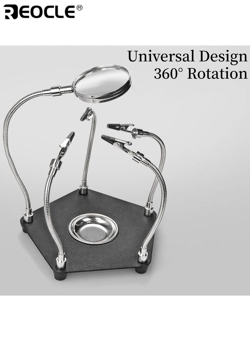 REOCLE Soldering Station Helping Hands with Magnifying Glass and Screwdriver Third Hand Solder Tool PCB Holder Heavy Duty Base Plate Four Flexible Arms for Soldering and Electronic Repair - Image 4