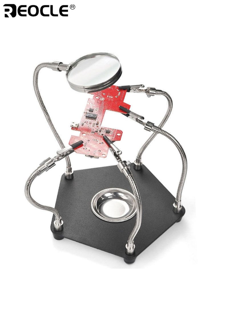 REOCLE Soldering Station Helping Hands with Magnifying Glass and Screwdriver Third Hand Solder Tool PCB Holder Heavy Duty Base Plate Four Flexible Arms for Soldering and Electronic Repair - Image 5