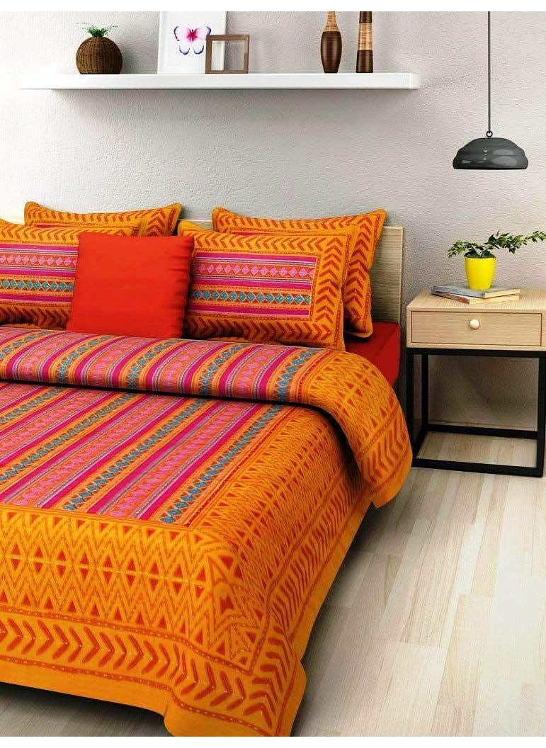 JAIPUR PRINTS JAIPUR PRINTS 100 Cotton Double BedSheet for Double Bed with 2 Pillow Covers Set Queen Size Bedsheet Series 180 TC 3D Printed Pattern 
