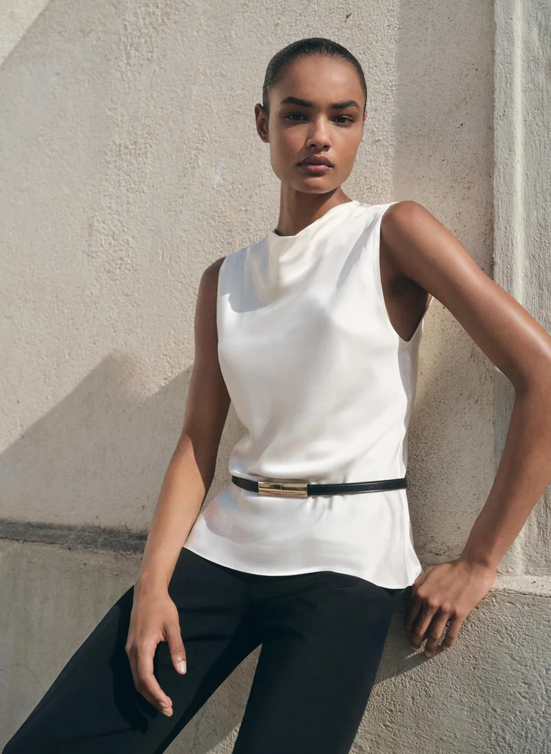 MANGO Satin blouse with draped neck