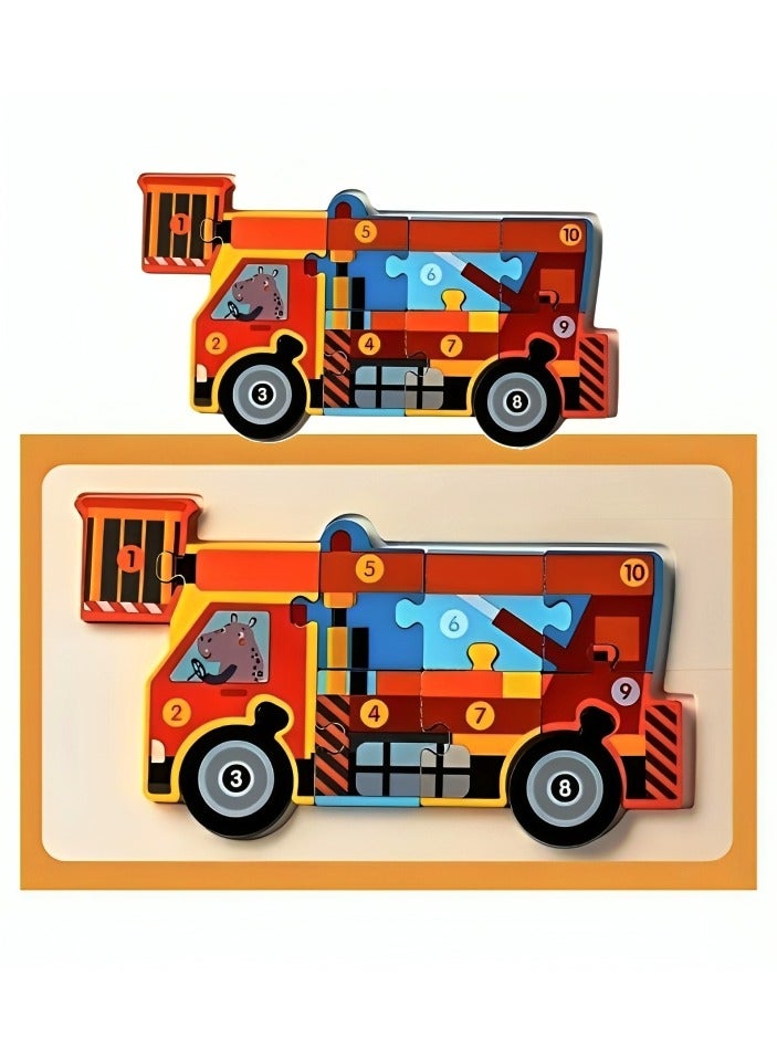 Wooden 3D Puzzles, Engineering Vehicles Style, Teacher Parents Teaching Support Tools, Attractive Colors and Patterns, Montessori Motor Skill Development Toys, Ideal Kids Gift (Lifting Rescue Style) - Image 1
