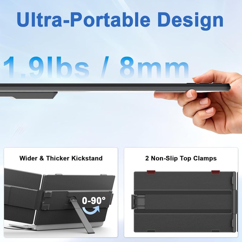 KEFEYA Laptop Screen Extender, 14" FHD 1080P IPS Dual Laptop Monitor Extender, Portable Monitor Plug & Play USB-C/HDMI/USB-A for 13"-17" Laptops, Work with Windows/MacBook/Switch/PS5 - Image 4