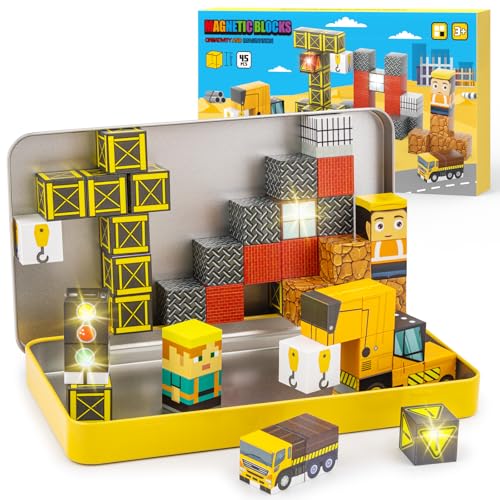 Aywewii Travel Magnetic Blocks 45 PCS Travel Toys for Kids Ages 35 Magnet Building Cubes STEM Learning Set with Iron Case Portable Building Toys for Boys and Girls Construction Edition 1 - Image 1