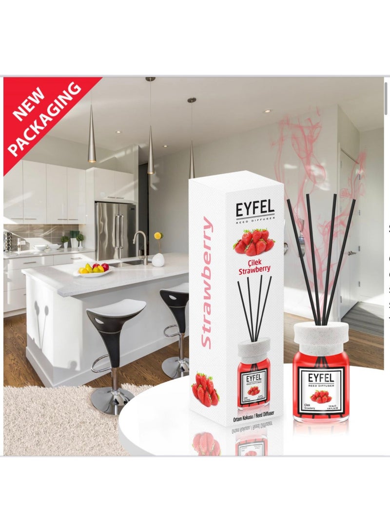 EYFEL Reed Diffuser 120ml – [STRAWBERRY] Scented Home Fragrance with Reed Sticks, Decorative Aroma Diffuser for Bedroom, Living Room, Office & Bathroom