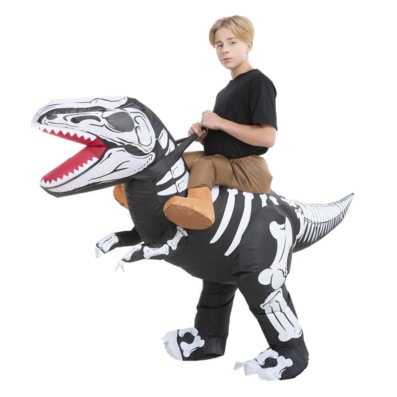 Inflatable Skeleton Dinosaur Costume Kids Boys Girls Inflatable Blow Up Costume Riding Trex Dinosaur Costume Child Inflatable Ride On Dinosaur Halloween Costume Children