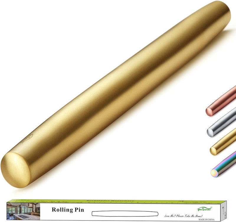 Berglander Gold Rolling Pin, 16.7 Inches Stainless Steel Matte Finish With Gold Titanium Plating Rolling Pin For Baking, Pizza, Dough, Pie, Cookie, Essential Kitchen Utensil Gift Ideas For Bakers. - Image 1