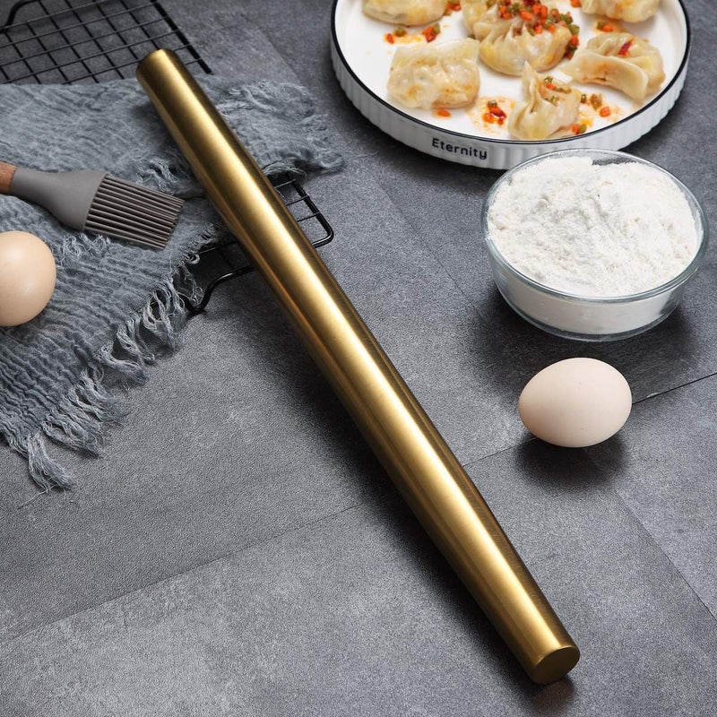 Berglander Gold Rolling Pin, 16.7 Inches Stainless Steel Matte Finish With Gold Titanium Plating Rolling Pin For Baking, Pizza, Dough, Pie, Cookie, Essential Kitchen Utensil Gift Ideas For Bakers. - Image 3