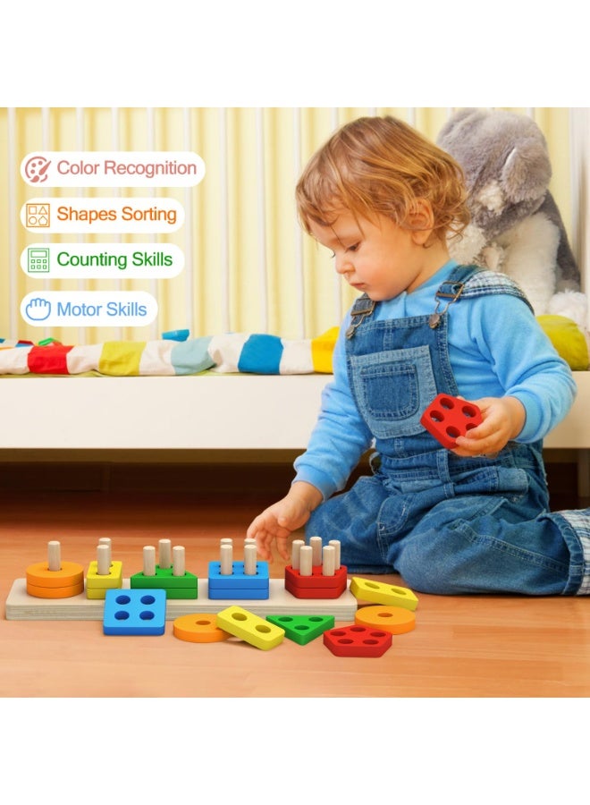 General Montessori Toys for 1 to 3-Year-Old Boys Girls Toddlers, Wooden Sorting & Stacking Toys for Toddlers and Kids Preschool, Educational Toys, Color Recognition Stacker Shape Sorter, Learning Puzzles Gift  - Image 5