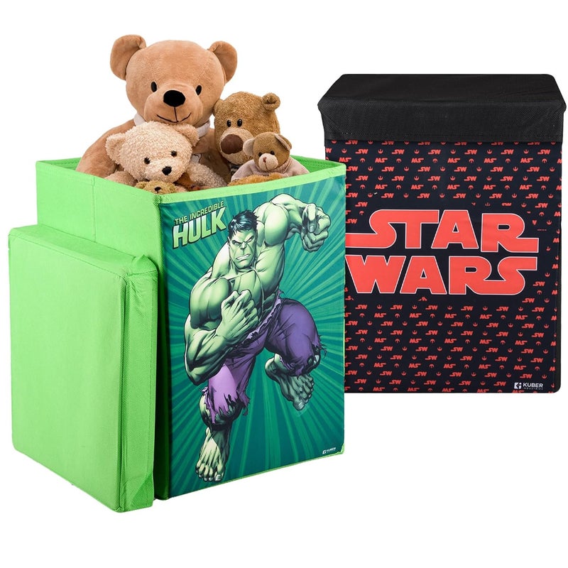 Kuber Industries Toy Storage Box | Laundry Basket for Toys | Folding Laundry Basket | Clothes Hamper with Lid & Handles | 60 LTR | Pack of 2 | Multicolor - Image 1