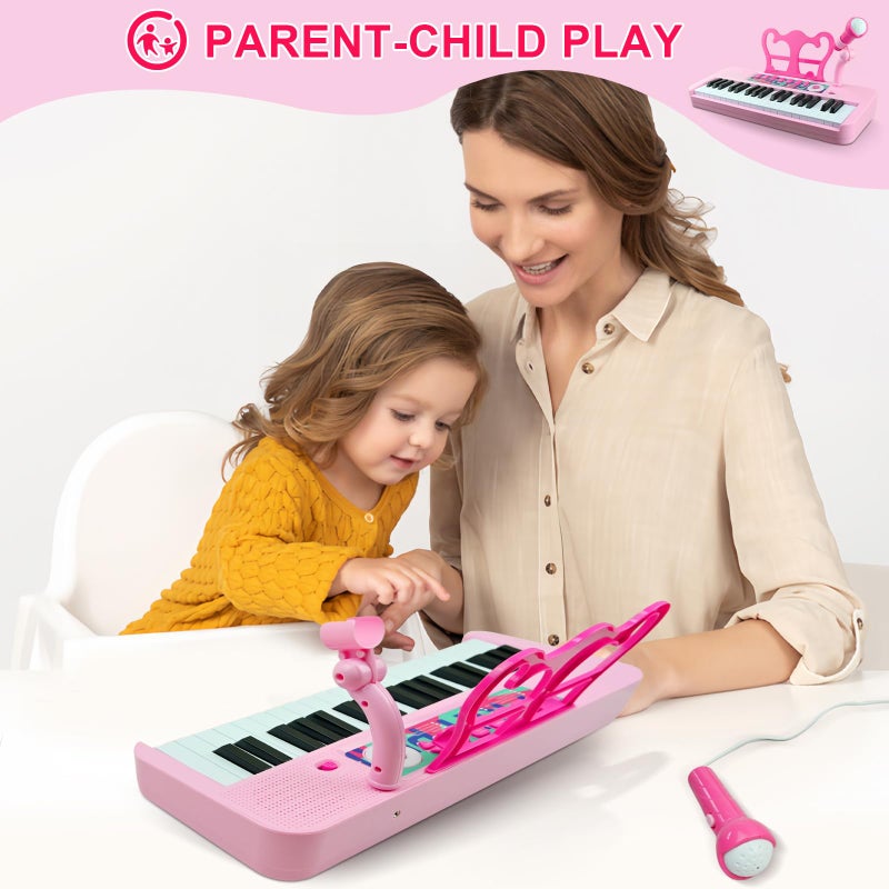 Love&Mini Kids Keyboard Toys for Girls - 37 Keys Pianos Toy with Stool and Microphone Pink Electronic Musical Instrument, Christmas Birthday Gift for Kids 3 4 5 6 7 8 Years Old Boy and Girl - Image 4