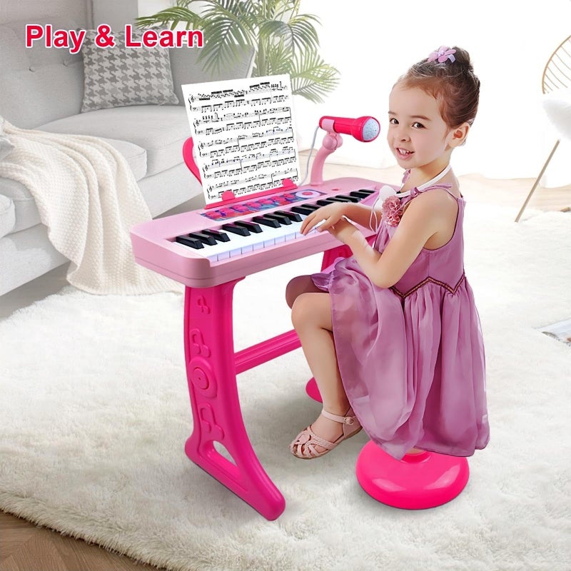 Love&Mini Kids Keyboard Toys for Girls - 37 Keys Pianos Toy with Stool and Microphone Pink Electronic Musical Instrument, Christmas Birthday Gift for Kids 3 4 5 6 7 8 Years Old Boy and Girl - Image 3