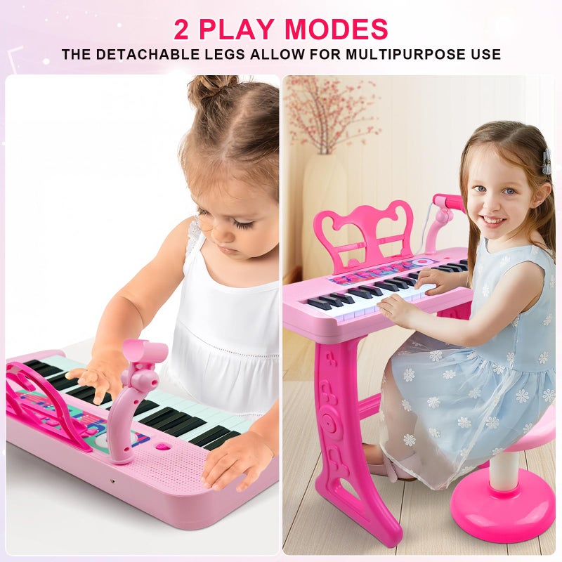 Love&Mini Kids Keyboard Toys for Girls - 37 Keys Pianos Toy with Stool and Microphone Pink Electronic Musical Instrument, Christmas Birthday Gift for Kids 3 4 5 6 7 8 Years Old Boy and Girl - Image 2
