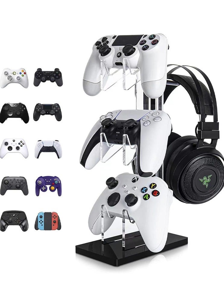 JoyousSto Universal 3 Tier Controller Holder and Headset Stand for PS4 PS5 Xbox ONE Switch, Controller Stand Gaming Accessories, Build Your Game Fortresses (Black) - Image 1