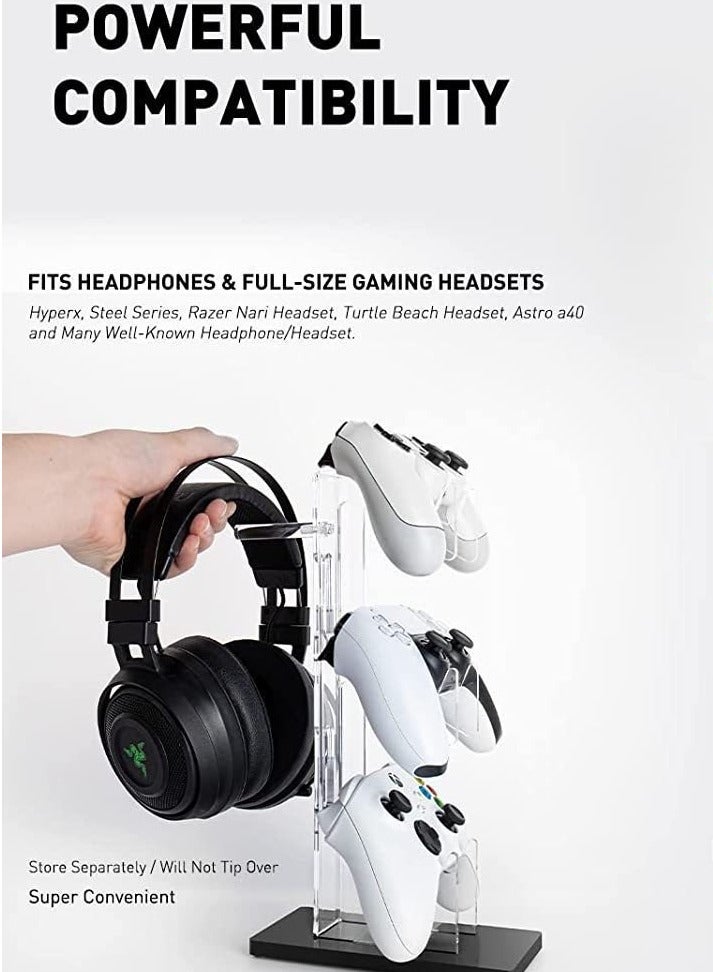 JoyousSto Universal 3 Tier Controller Holder and Headset Stand for PS4 PS5 Xbox ONE Switch, Controller Stand Gaming Accessories, Build Your Game Fortresses (Black) - Image 2