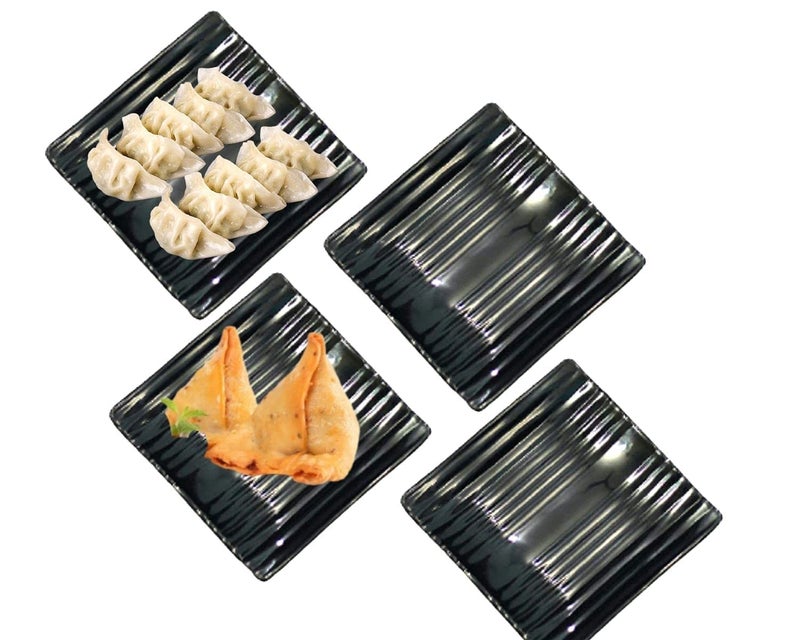 DECOR VIBES Melamine Platters Set for Snacks and Sweets, Plates/Tray for Party and Daily use Serving Platter, Serving Tray (Black, Pack of 4)